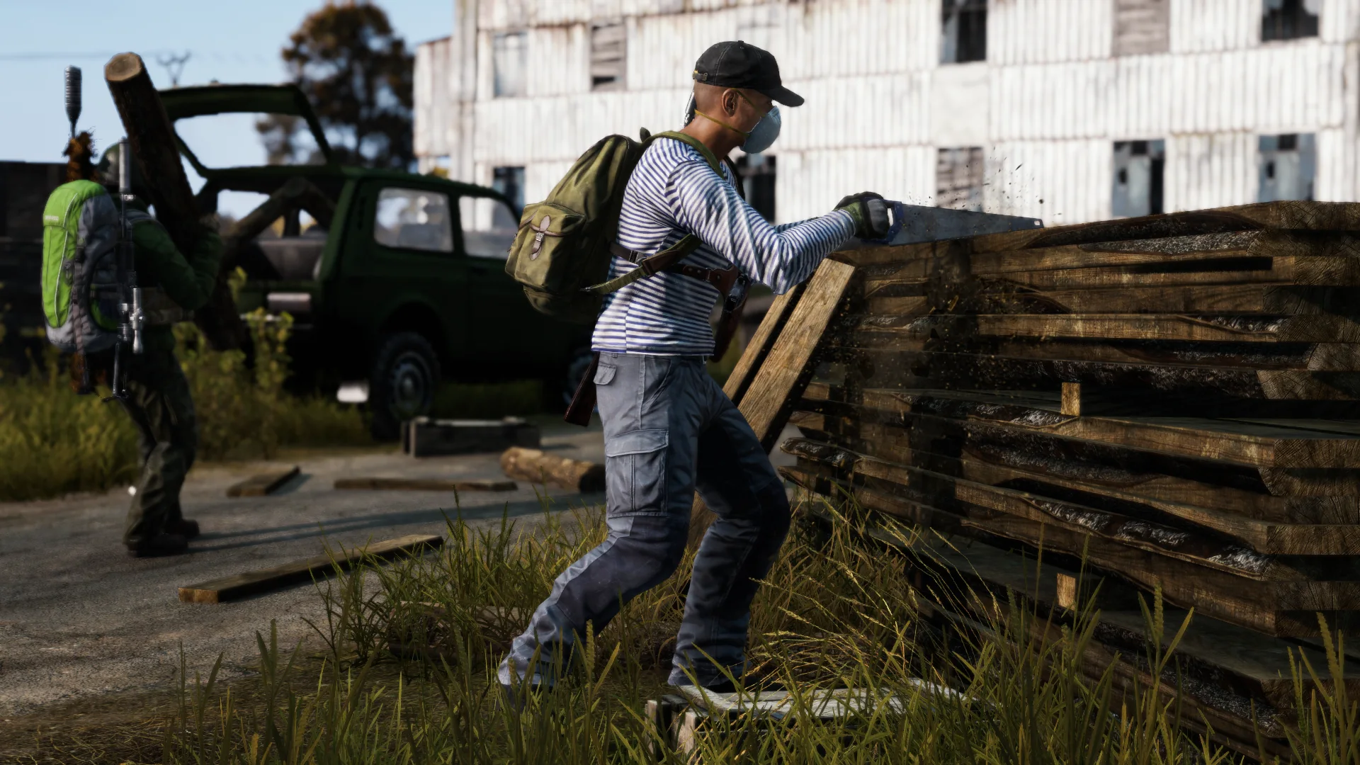 DayZ survivors building a wooden base