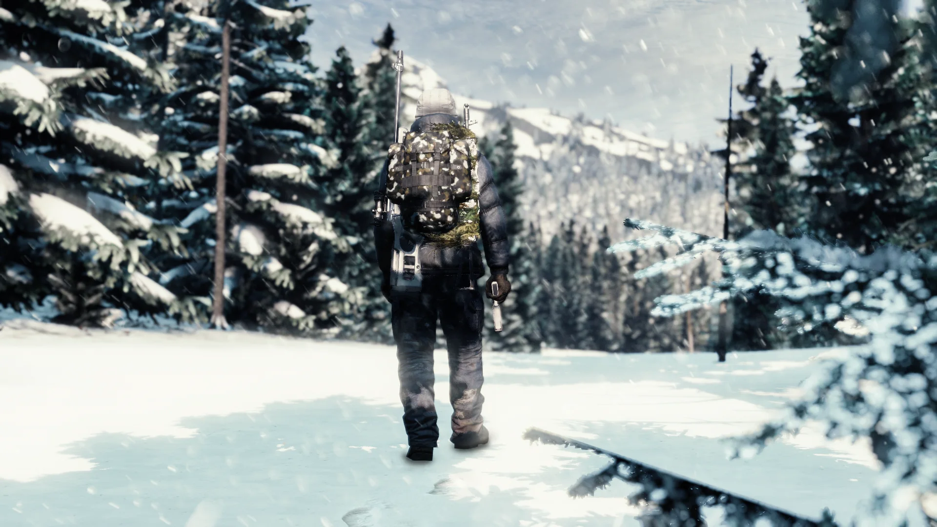 DayZ survivor crossing a snowy landscape