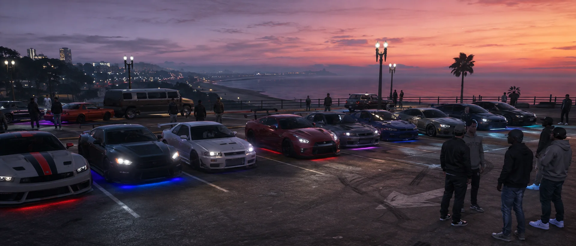 FiveM car meet overlooking the city at sunset